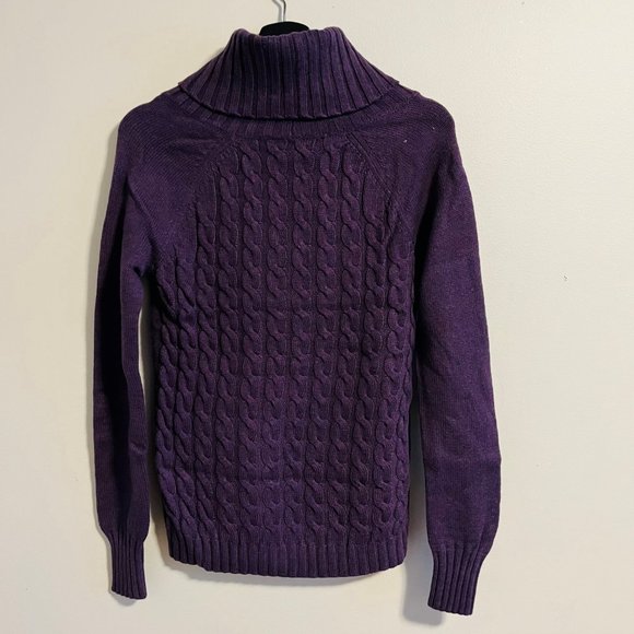 Banana Republic Wool Cashmere Purple Turtleneck Cable Knit Sweater, Size S - Picture 3 of 10